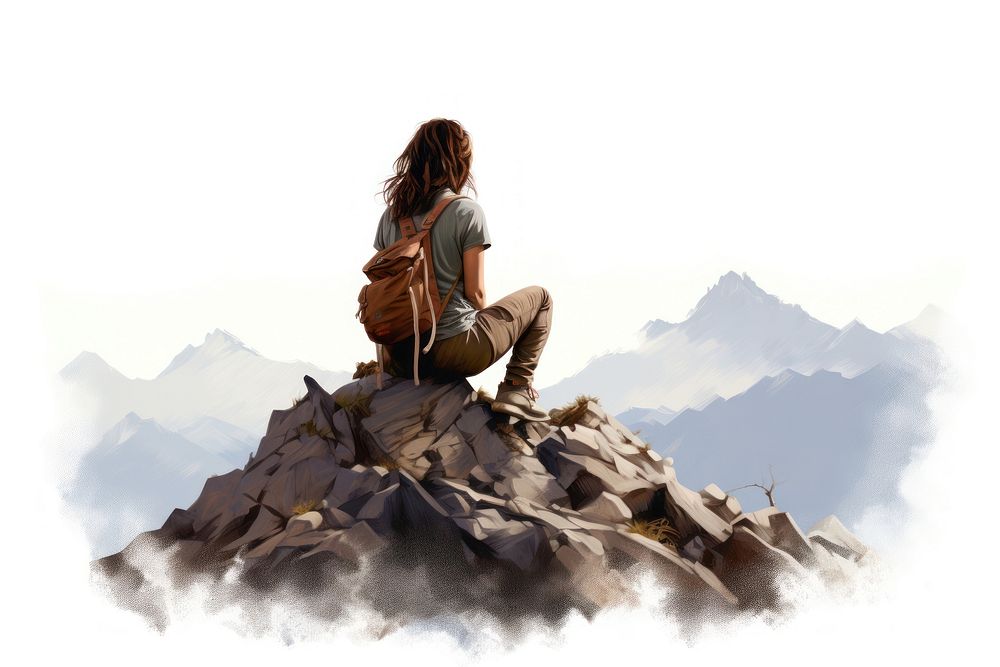 Mountain sitting adventure outdoors. AI generated Image by rawpixel.