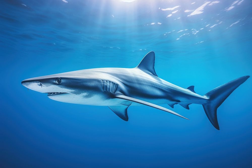 Blue Shark shark swimming outdoors. AI generated Image by rawpixel.
