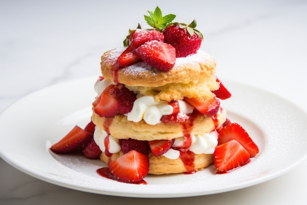 Strawberry shortcake dessert pancake fruit. AI generated Image by rawpixel.