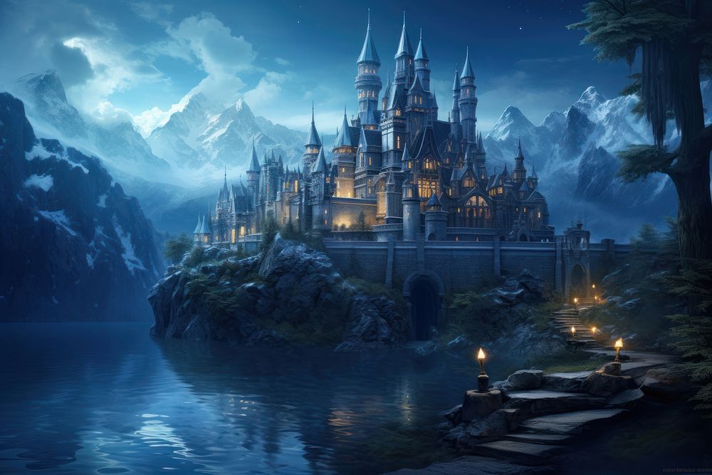 Fantasy magic castle architecture building outdoors. AI generated Image by rawpixel.