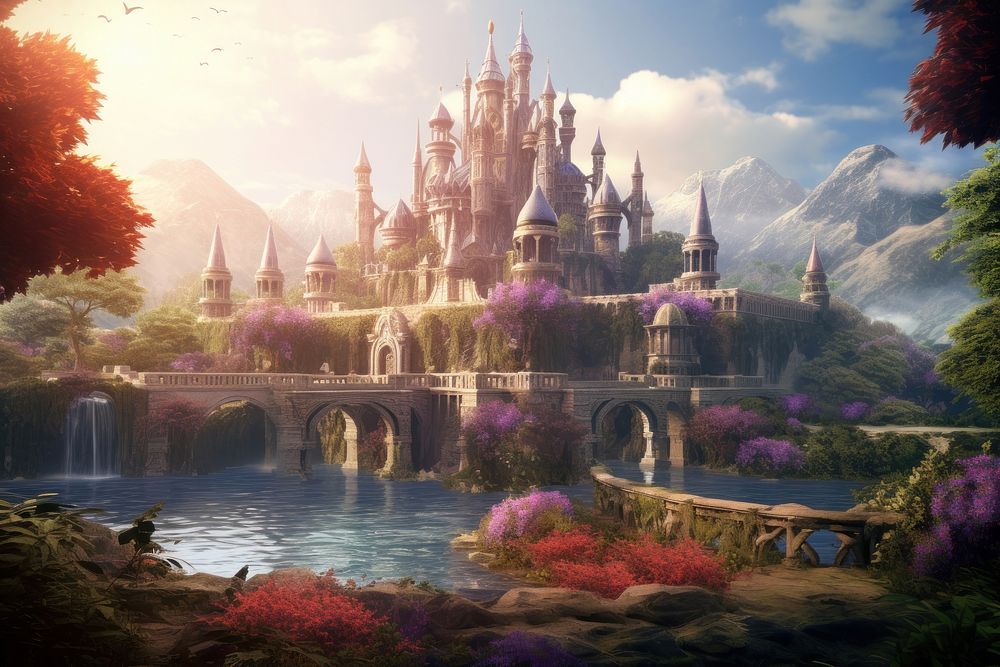 Fantasy Magic castle architecture building outdoors. AI generated Image by rawpixel.