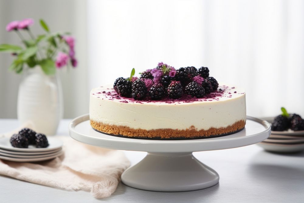 Blackberry cheesecake dessert fruit cream. AI generated Image by rawpixel.