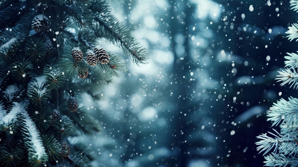 Pine tree snow backgrounds snowflake. AI generated Image by rawpixel.