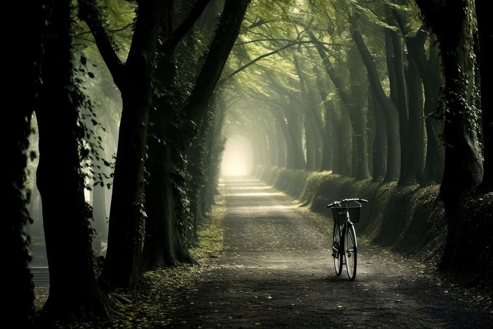 Bike trail forest outdoors woodland cycling. AI generated Image by rawpixel.