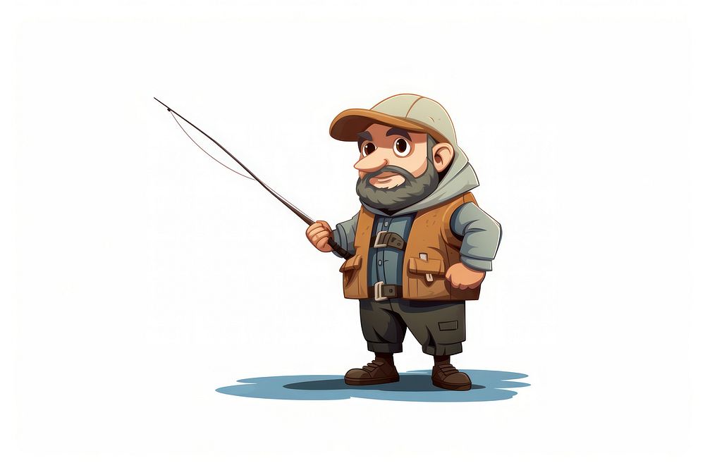 Fisher fishing cartoon white background. AI generated Image by rawpixel.