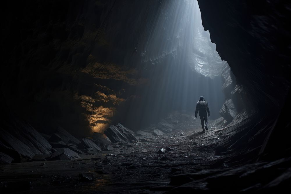 Cave exploring nature infrastructure exploration. AI generated Image by rawpixel.