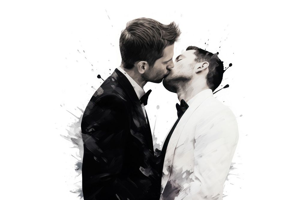 Men kissing portrait wedding tuxedo. AI generated Image by rawpixel.
