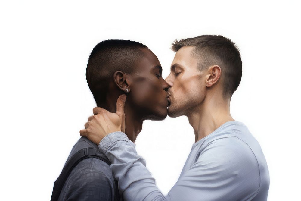 Men kissing adult white background affectionate. AI generated Image by rawpixel.