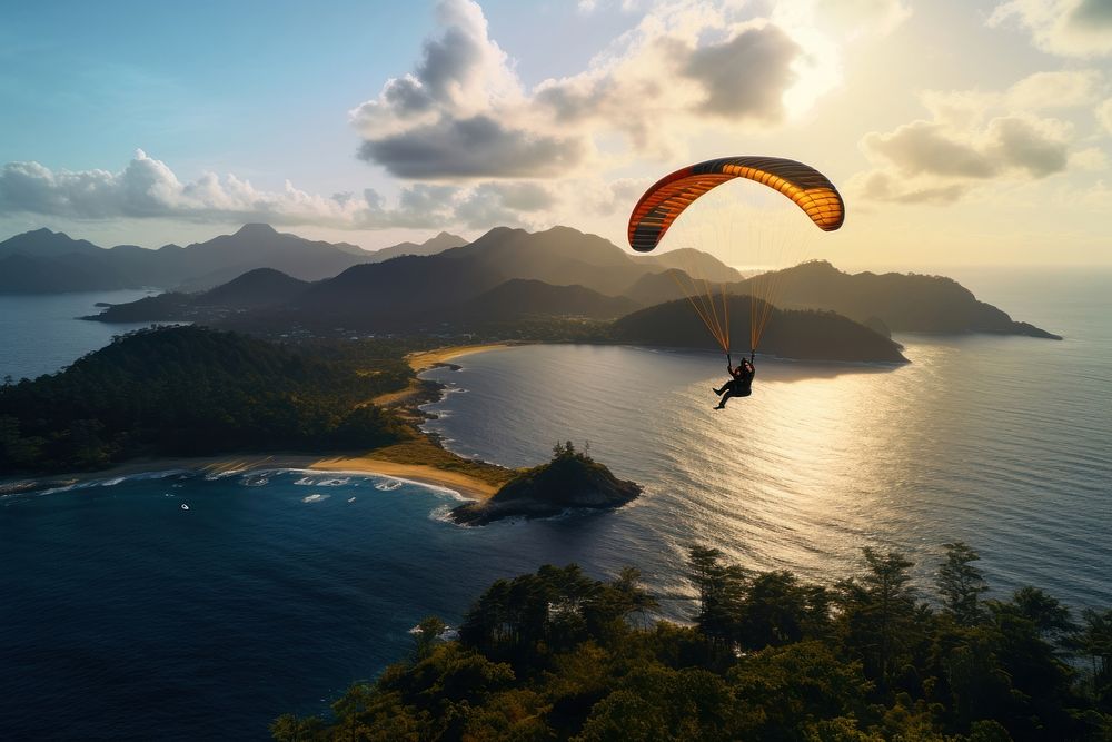 Paragliding recreation adventure island. AI generated Image by rawpixel.