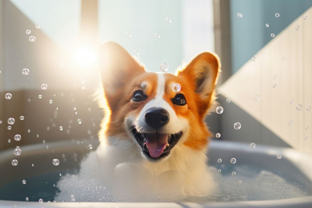 Dog bathroom bathtub mammal. 