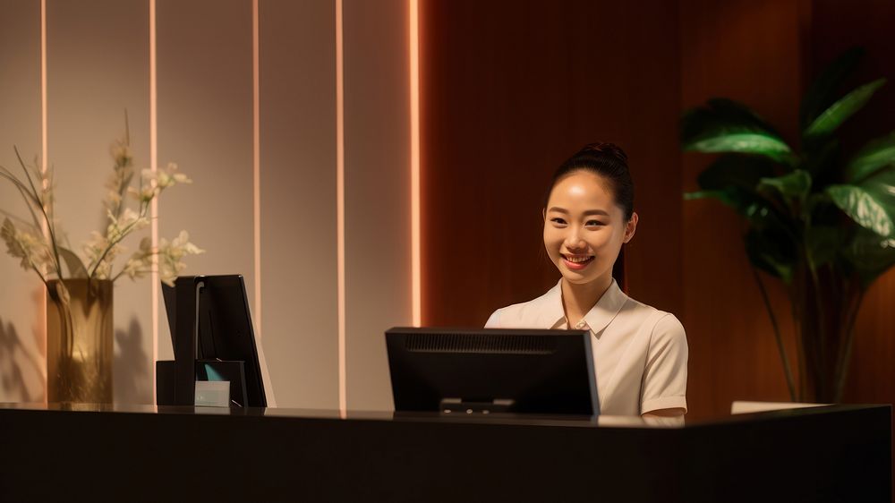 Female hotel receptionist. AI generated Image by rawpixel.