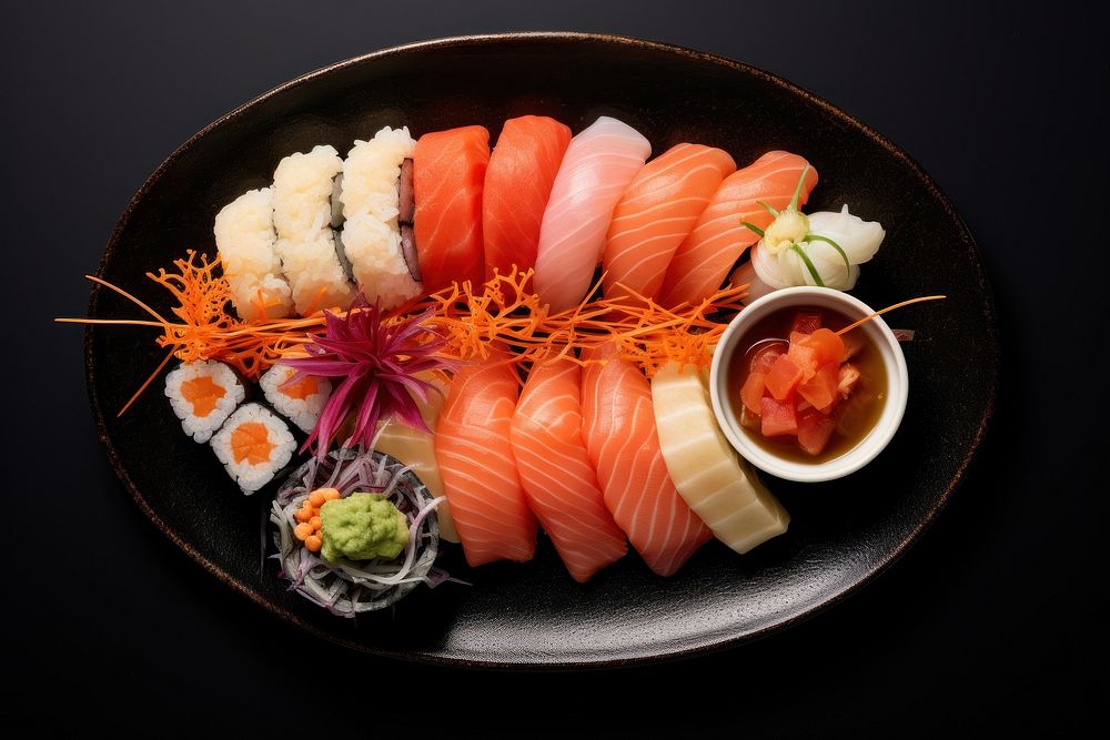 Sushi plate food seafood. AI generated Image by rawpixel.