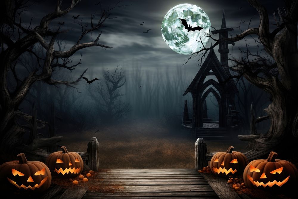 Halloween background moon outdoors pumpkin. AI generated Image by rawpixel.
