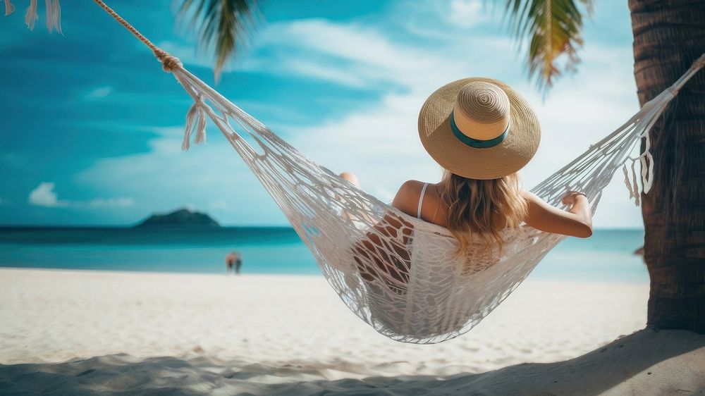 Woman on hammock, Summer vacation. 