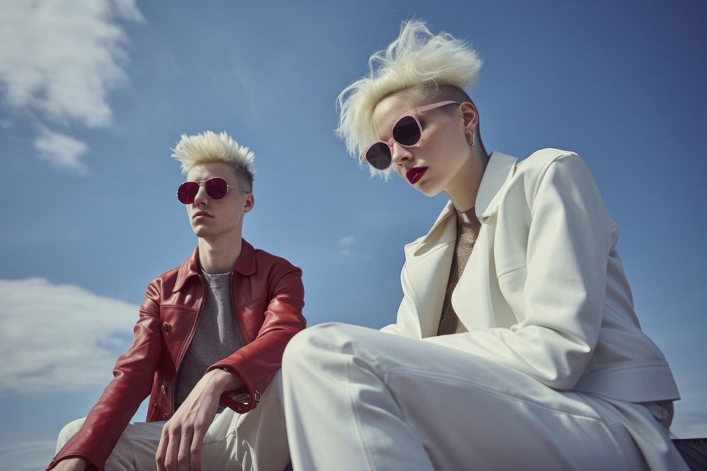 Man and woman cool fashion photo, bright sky. AI generated image by rawpixel.