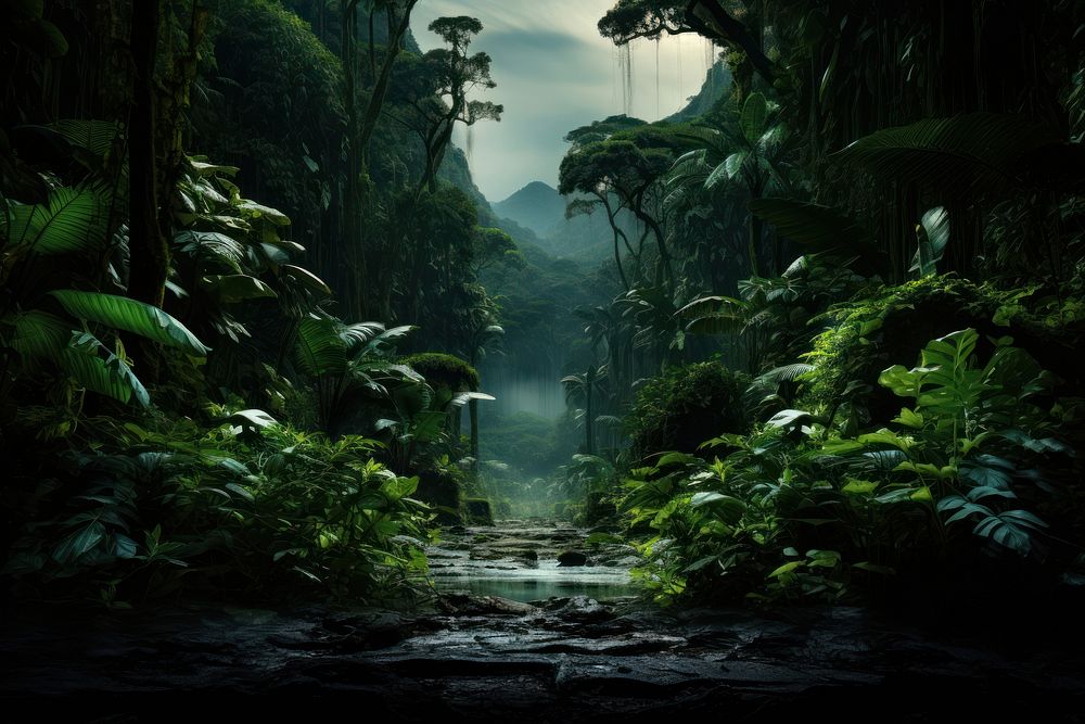 Rainforest tropical vegetation outdoors. AI generated Image by rawpixel.