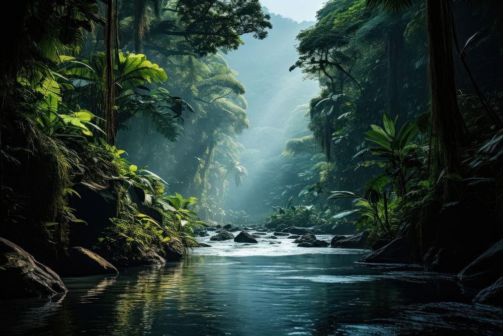Rainforest tropical vegetation outdoors. AI generated Image by rawpixel.