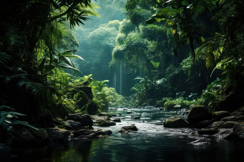 Rainforest tropical green vegetation. AI generated Image by rawpixel.