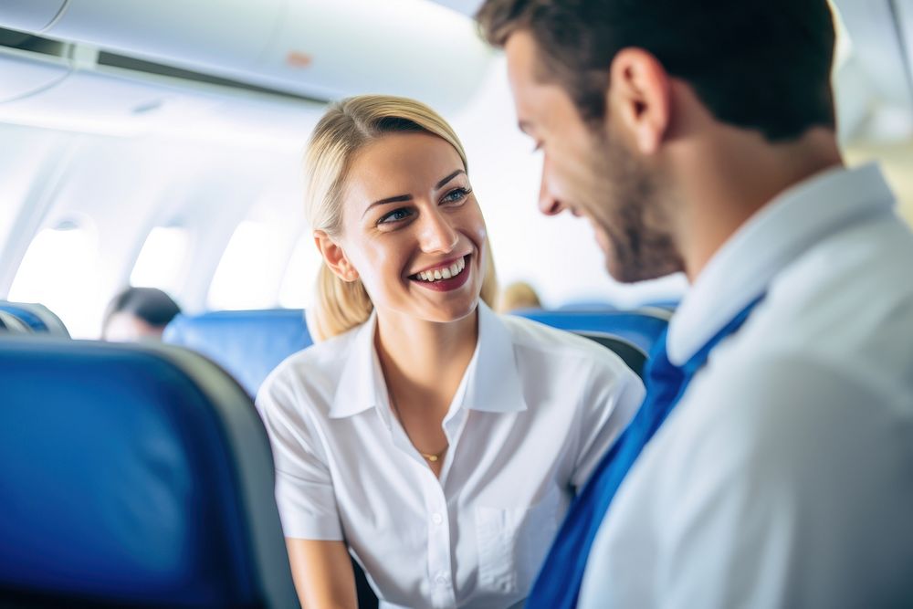 Passenger airplane adult happy. 