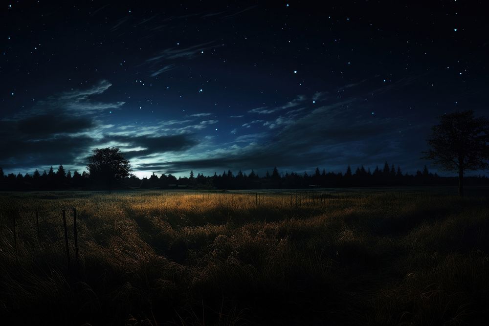 Meadow night grass sky. AI generated Image by rawpixel.