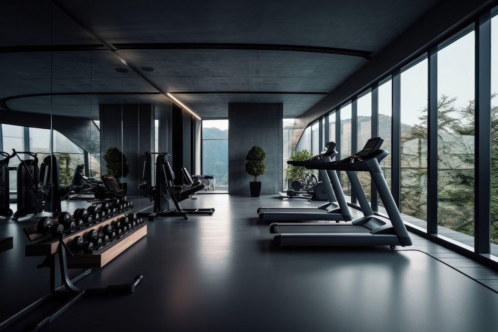 Treadmill fitness sports room. 