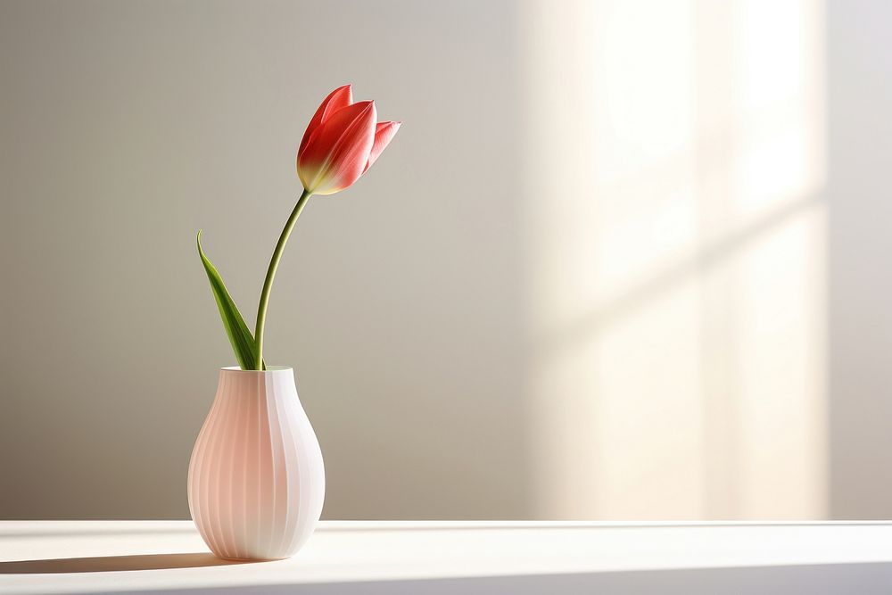 Tulip vase windowsill flower. 