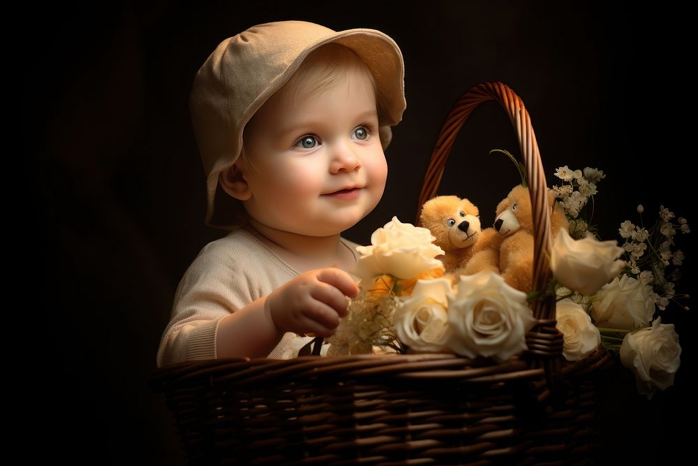 Flowers basket baby portrait plant. AI generated Image by rawpixel.