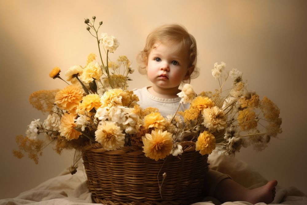 Flowers basket baby portrait plant. AI generated Image by rawpixel.