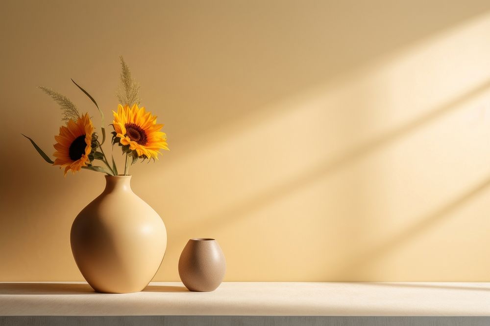 Sunflower vase table plant. AI generated Image by rawpixel.