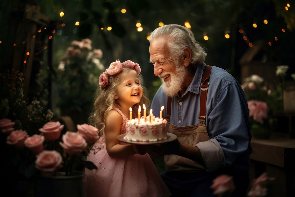 Birthday cake grandfather holding dessert. AI generated Image by rawpixel.