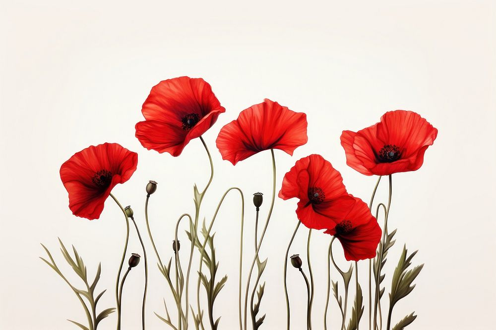 Red poppies flower poppy plant. AI generated Image by rawpixel.