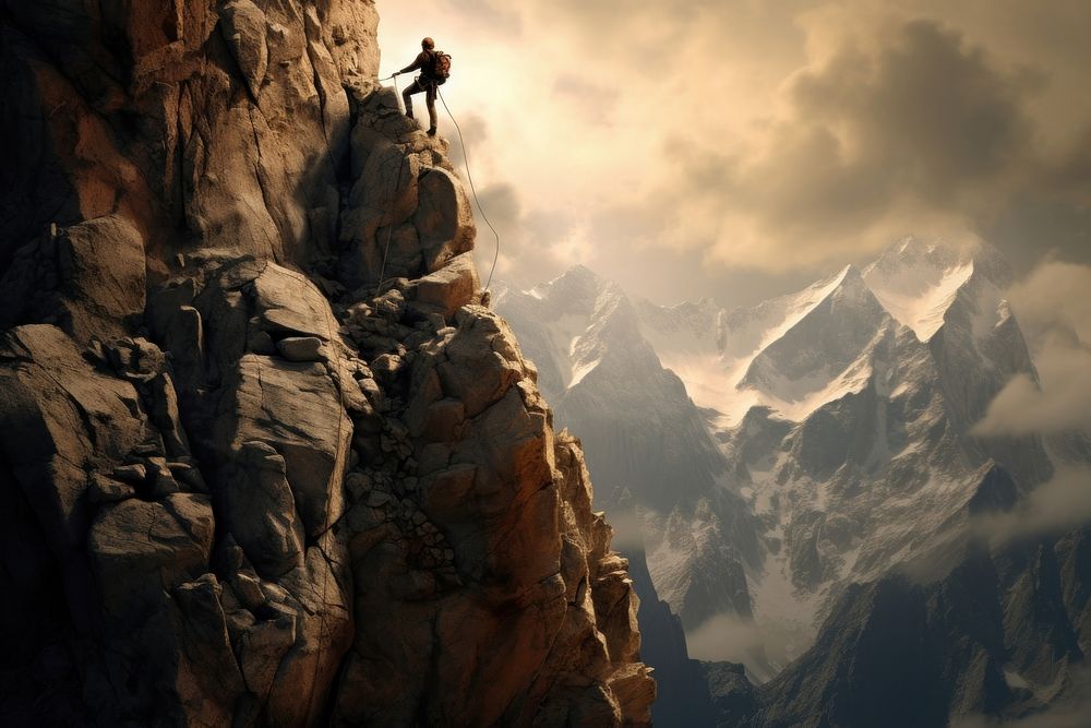 Mountain climbing rock adventure. AI generated Image by rawpixel.