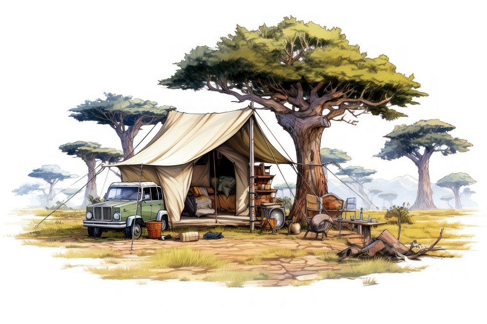 Safari camp adventure outdoors vehicle camping. AI generated Image by rawpixel.