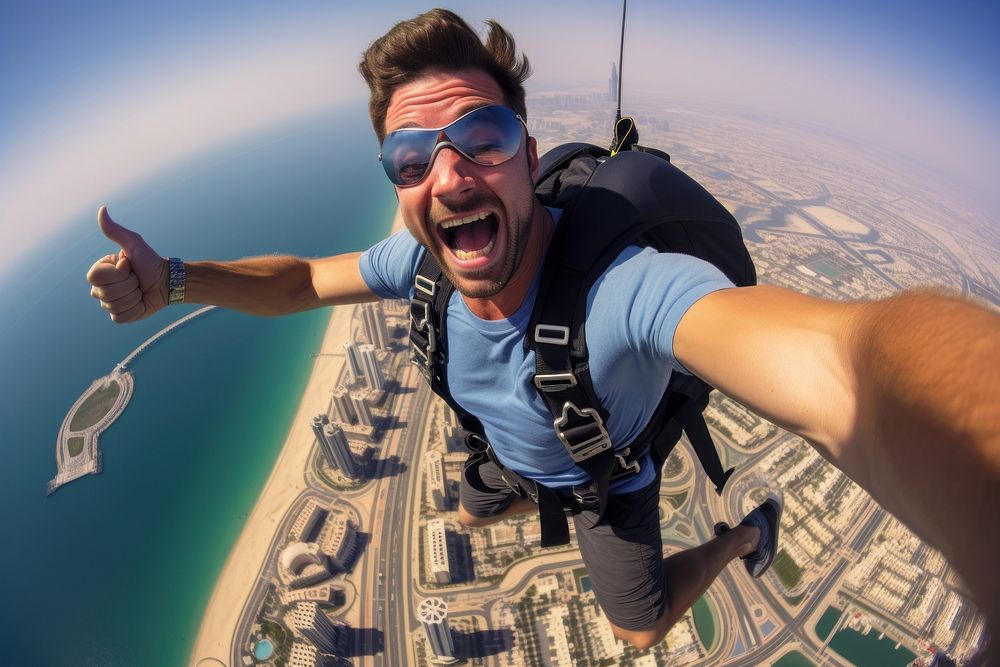 Recreation adventure skydiving portrait. 