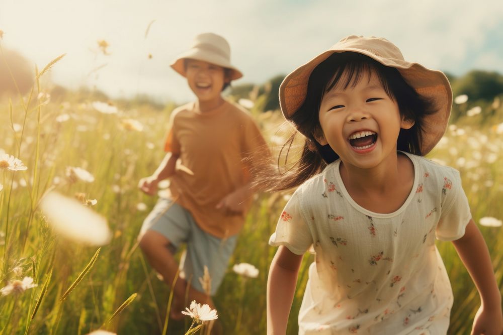 Childrens carefree laughing smiling. 