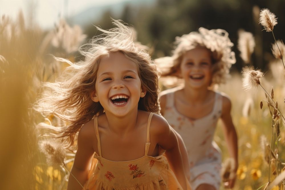 Children carefree laughing smiling. 