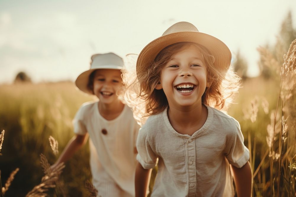 Children carefree laughing smiling. 