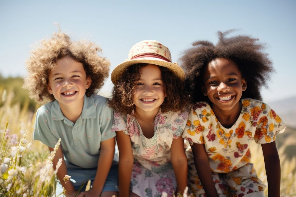 Childrens carefree laughing smiling. 