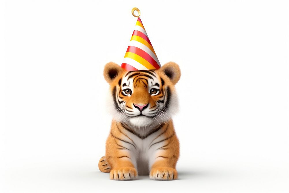 Tiger wearing party hat mammal animal cute. AI generated Image by rawpixel.