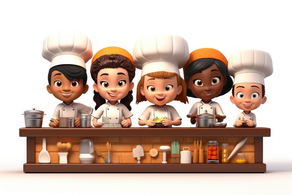 Diverse cooking students food cute white background. AI generated Image by rawpixel.