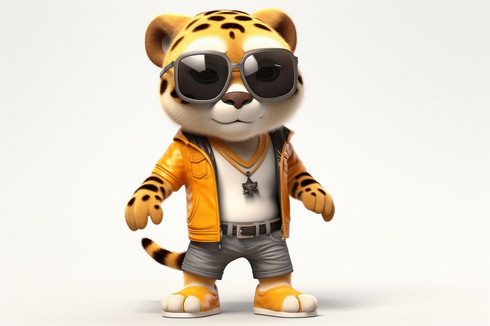 Leopart wearing sunglasses figurine cartoon mascot. AI generated Image by rawpixel.