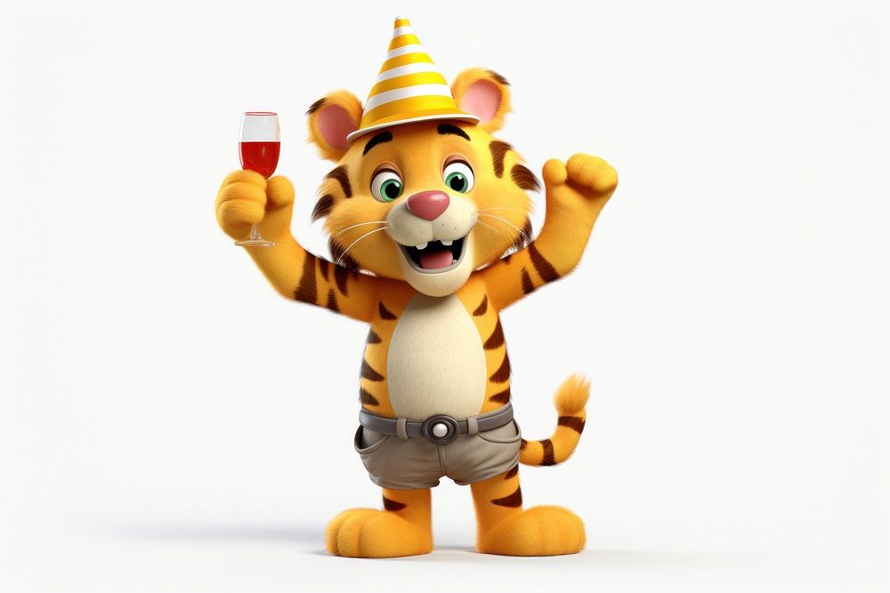 Tiger wearing party hat cartoon mascot plush. AI generated Image by rawpixel.