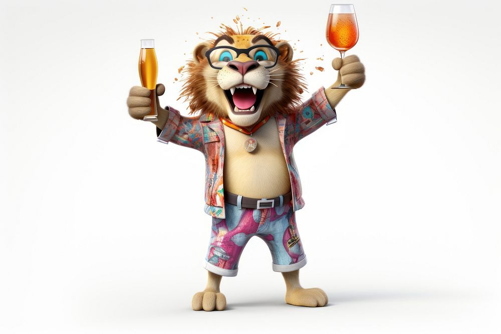 Wild animal partying figurine cartoon white background. AI generated Image by rawpixel.