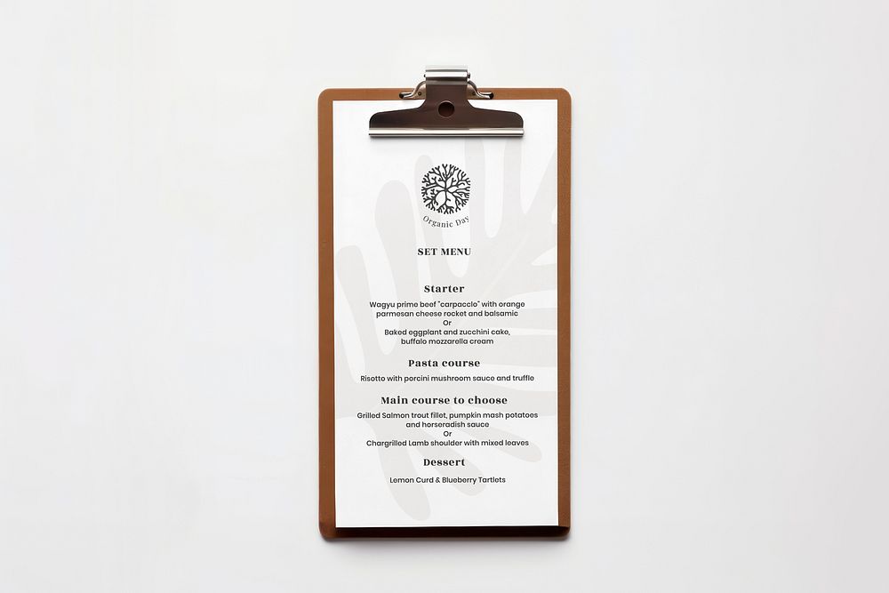 Clipboard menu mockup, restaurant psd