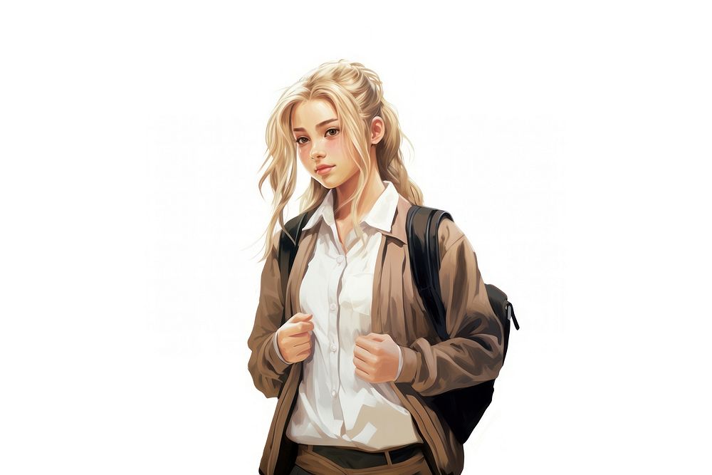 Blond asian highschooler portrait jacket anime. AI generated Image by rawpixel.