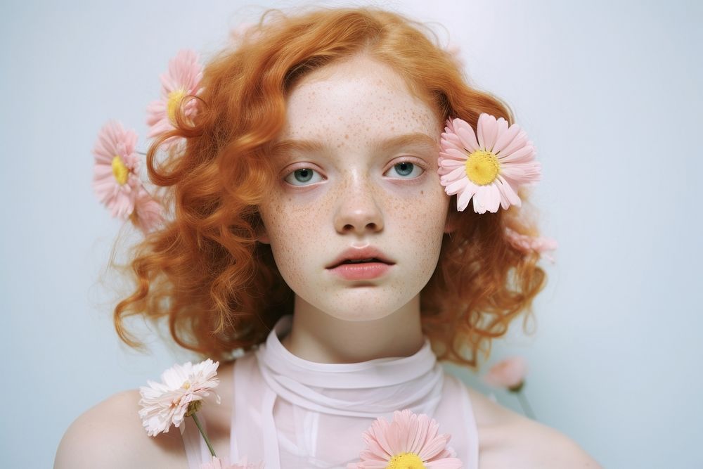 Diverse teenager flower portrait fashion. 