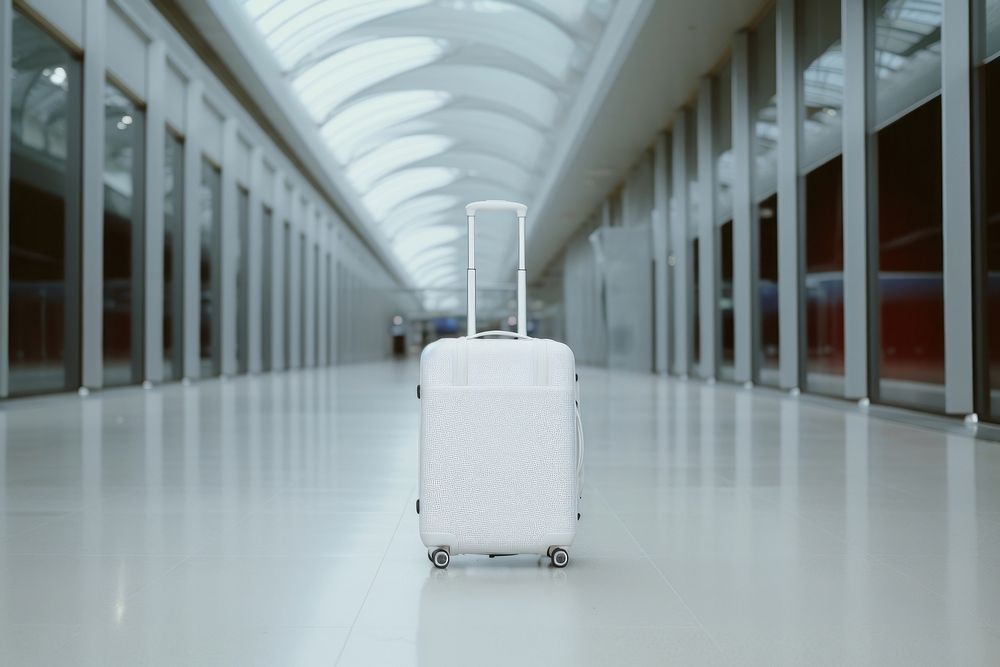 White travel bag suitcase luggage airport. AI generated Image by rawpixel.