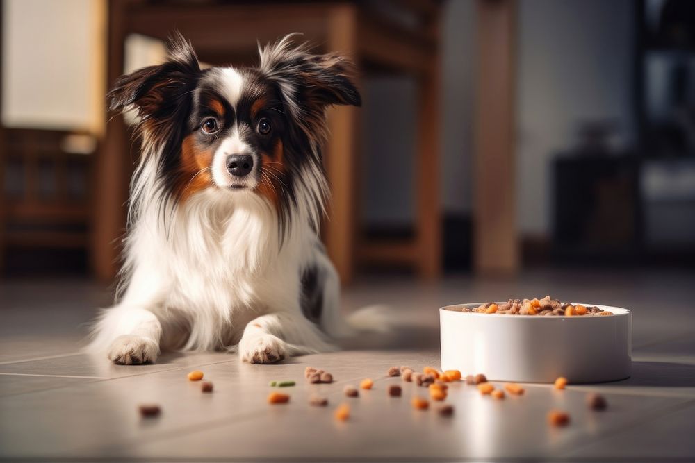 Dry food dog pet papillon. AI generated Image by rawpixel.