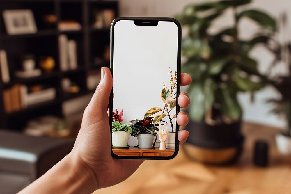 Smartphone screen with houseplant wallpaper
