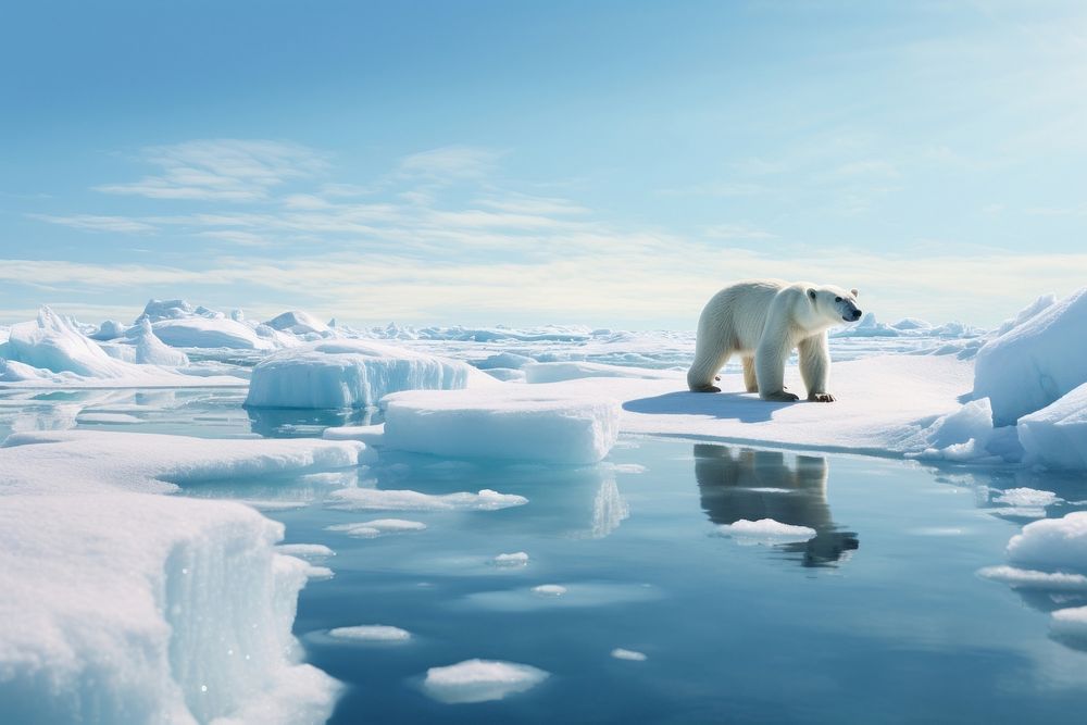 Ice plate bear landscape wildlife. AI generated Image by rawpixel.